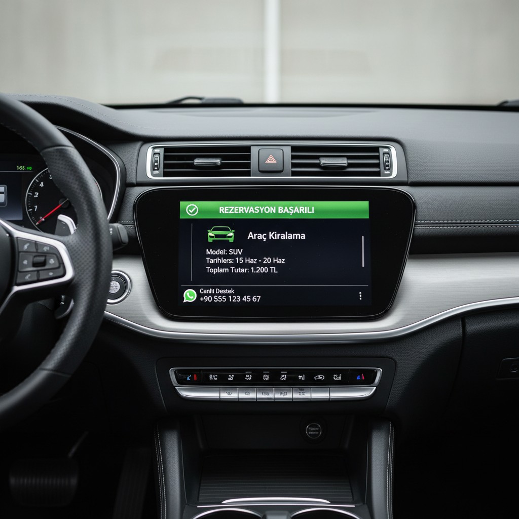 The text for this image's alt tag would be: Vehicle reservation confirmation screen with car information displayed in the ...